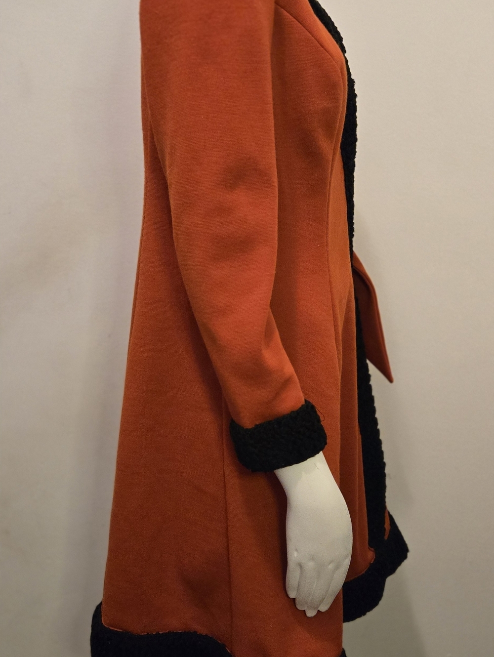 Vtg Alfred Werber 1960S MOD Red Wrap Coat Foxy Red & Black Faux Shearling S/M - Picture 5 of 16